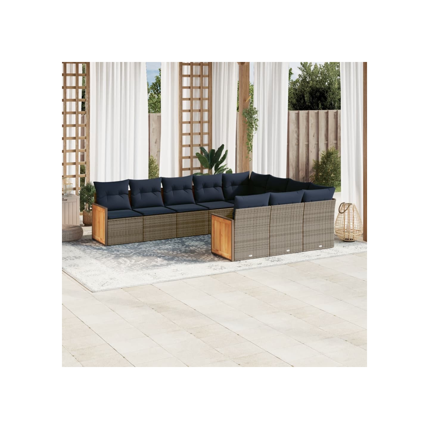 Ensemble de canapé de jardin 10 pcs avec coussins gris