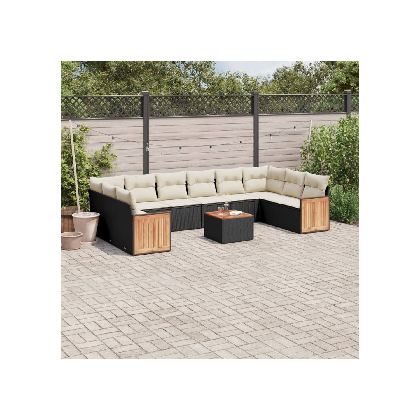 Salon de jardin 11 pcs avec coussins noir résine tressée