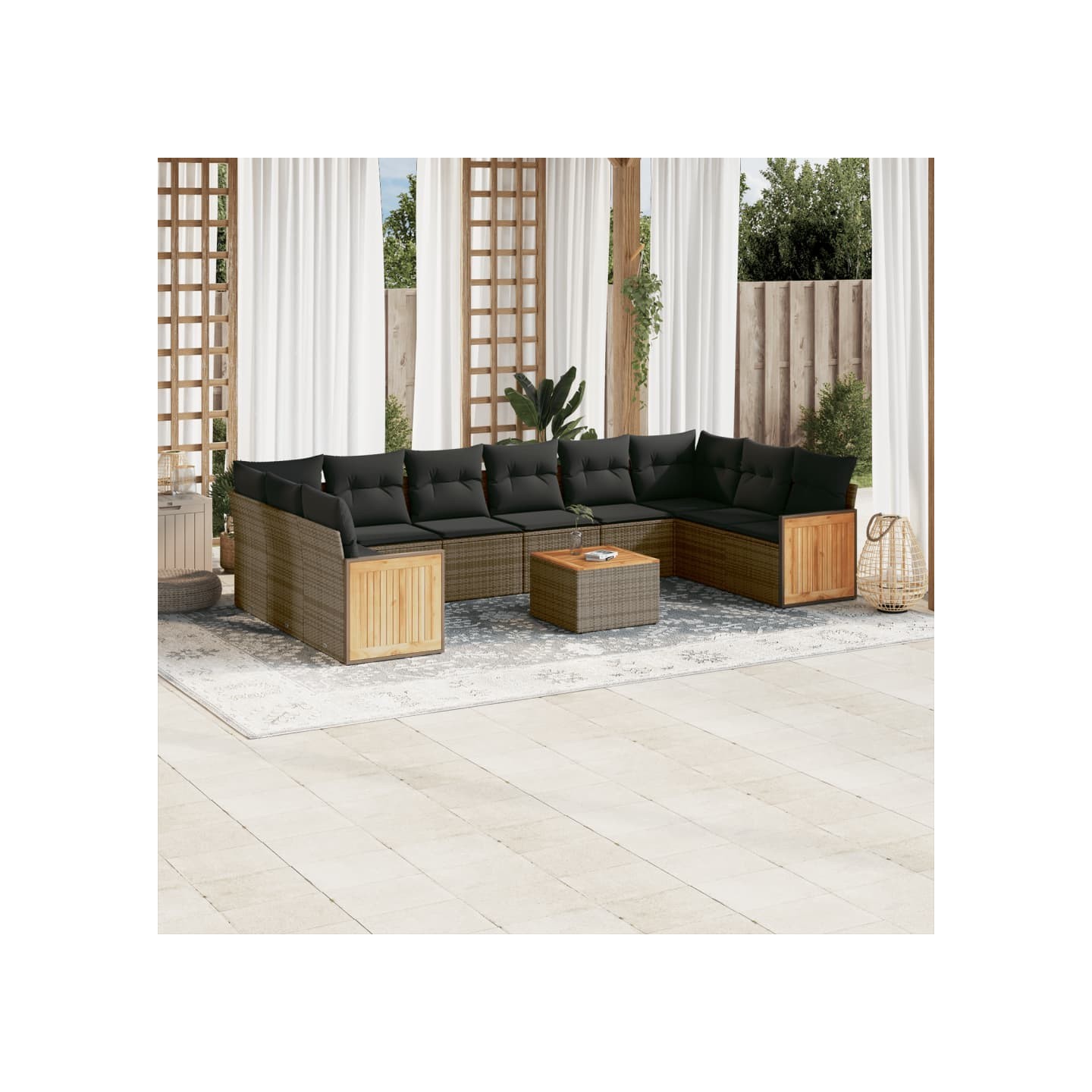 Salon de jardin 11 pcs avec coussins gris résine tressée