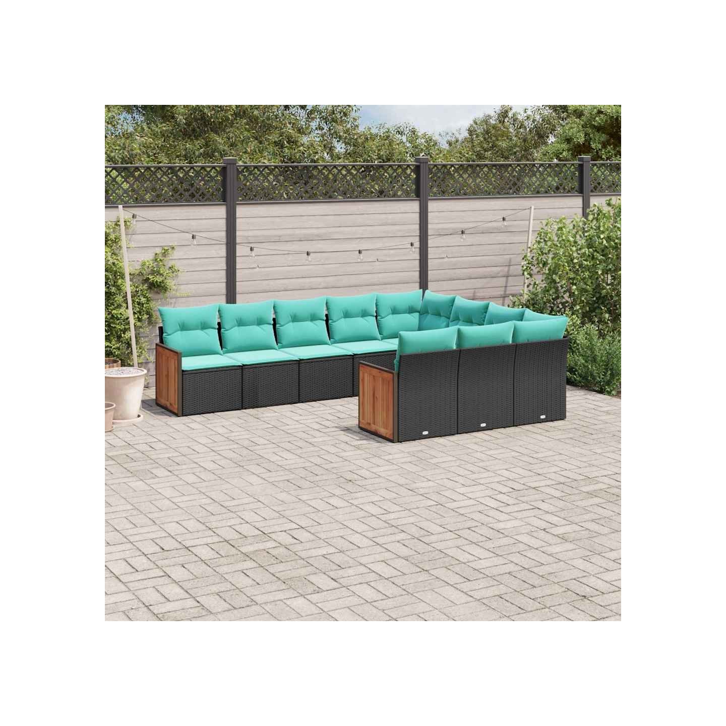 Salon de jardin 10 pcs avec coussins noir résine tressée