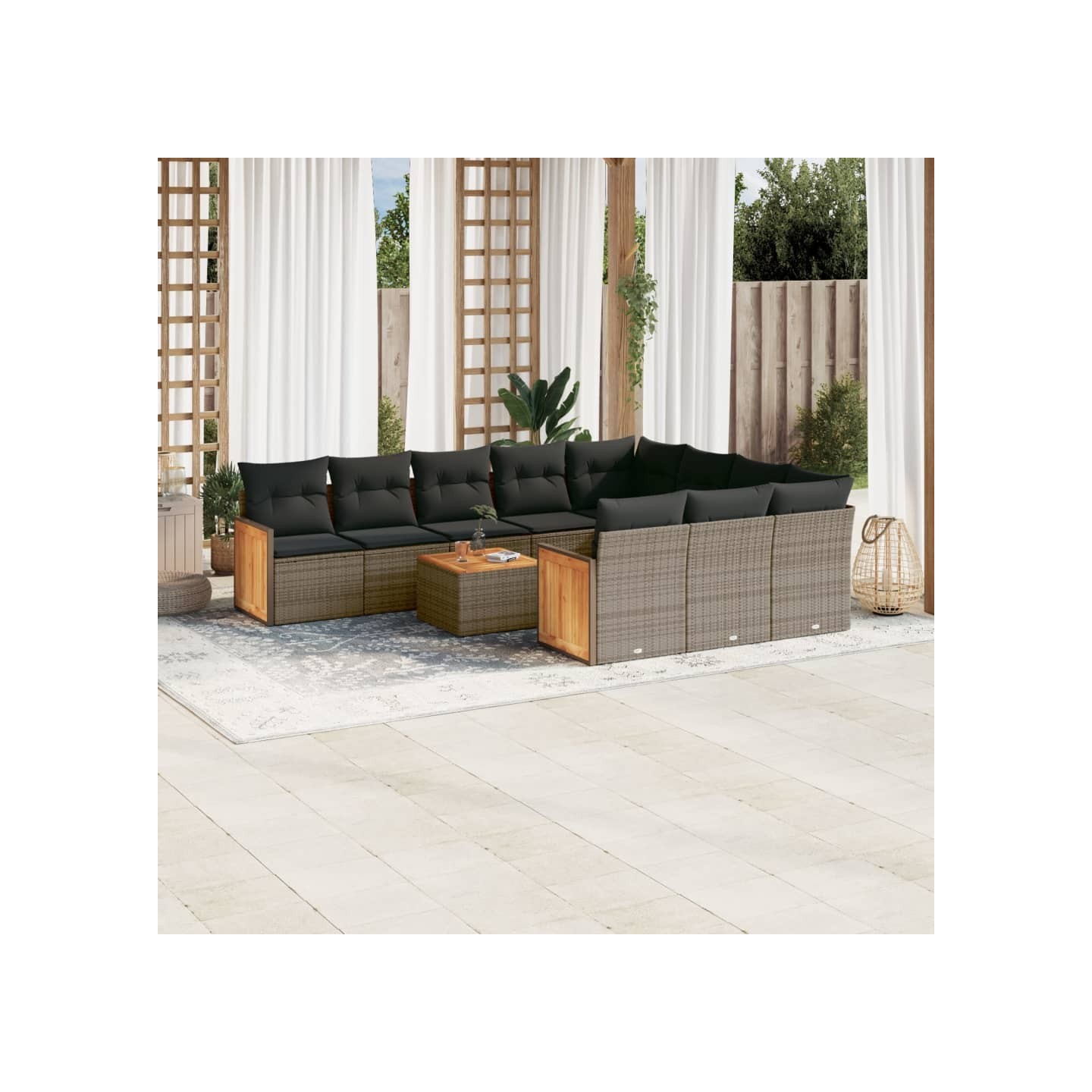 Salon de jardin 11 pcs avec coussins gris résine tressée