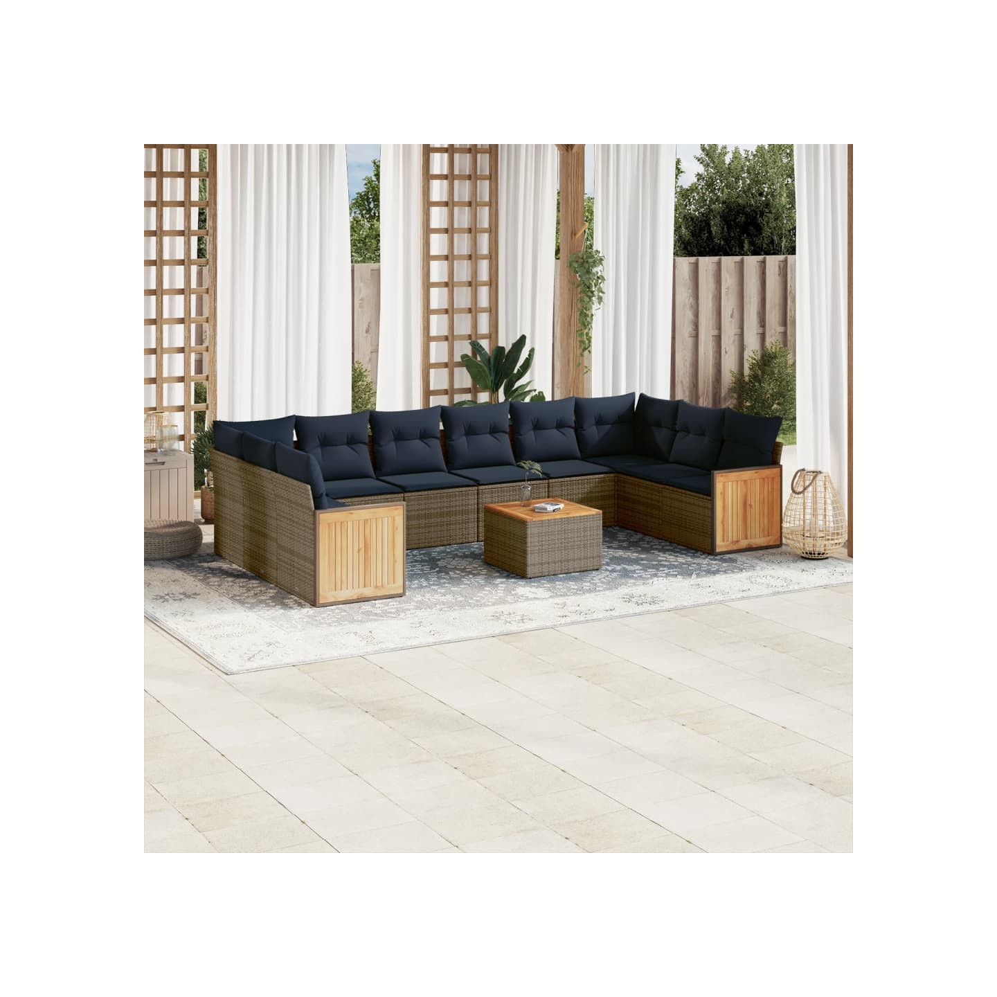 Ensemble de canapé de jardin 11 pcs avec coussins gris