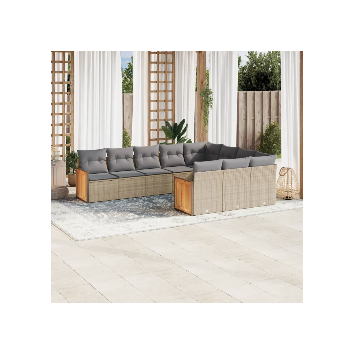 Salon de jardin avec coussins 10 pcs beige résine tressée