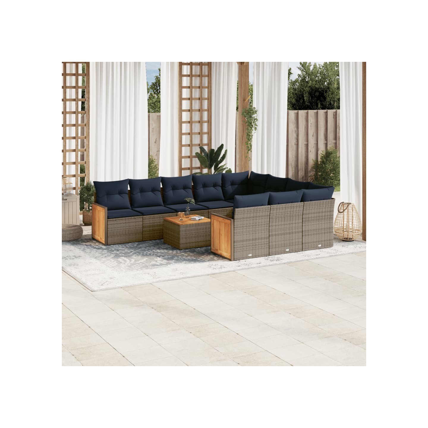 Ensemble de canapé de jardin 11 pcs avec coussins gris