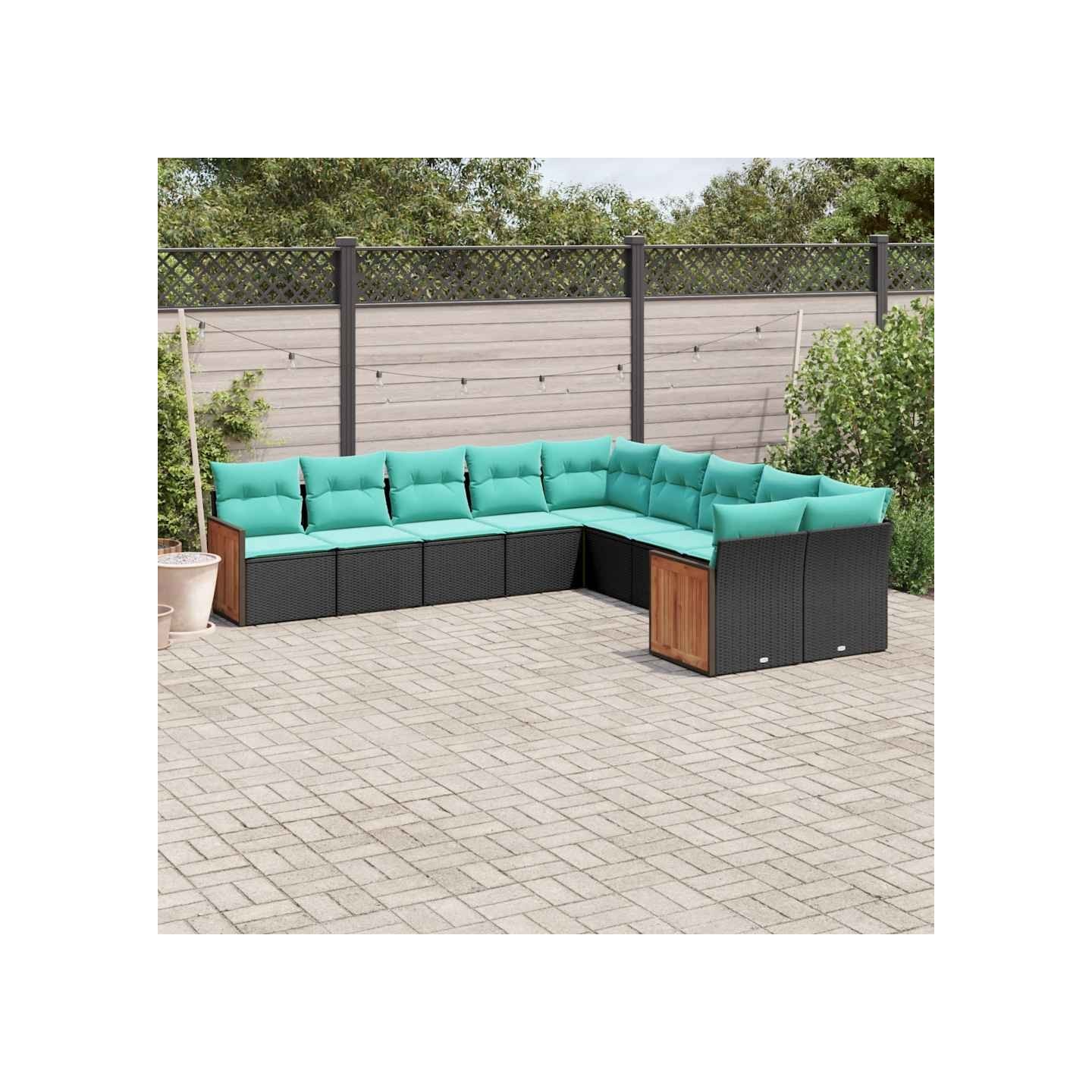 Salon de jardin 10 pcs avec coussins noir résine tressée