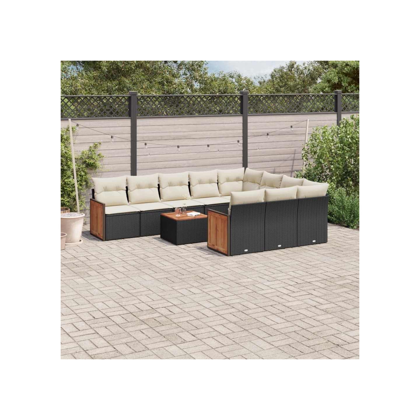 Salon de jardin 11 pcs avec coussins noir résine tressée