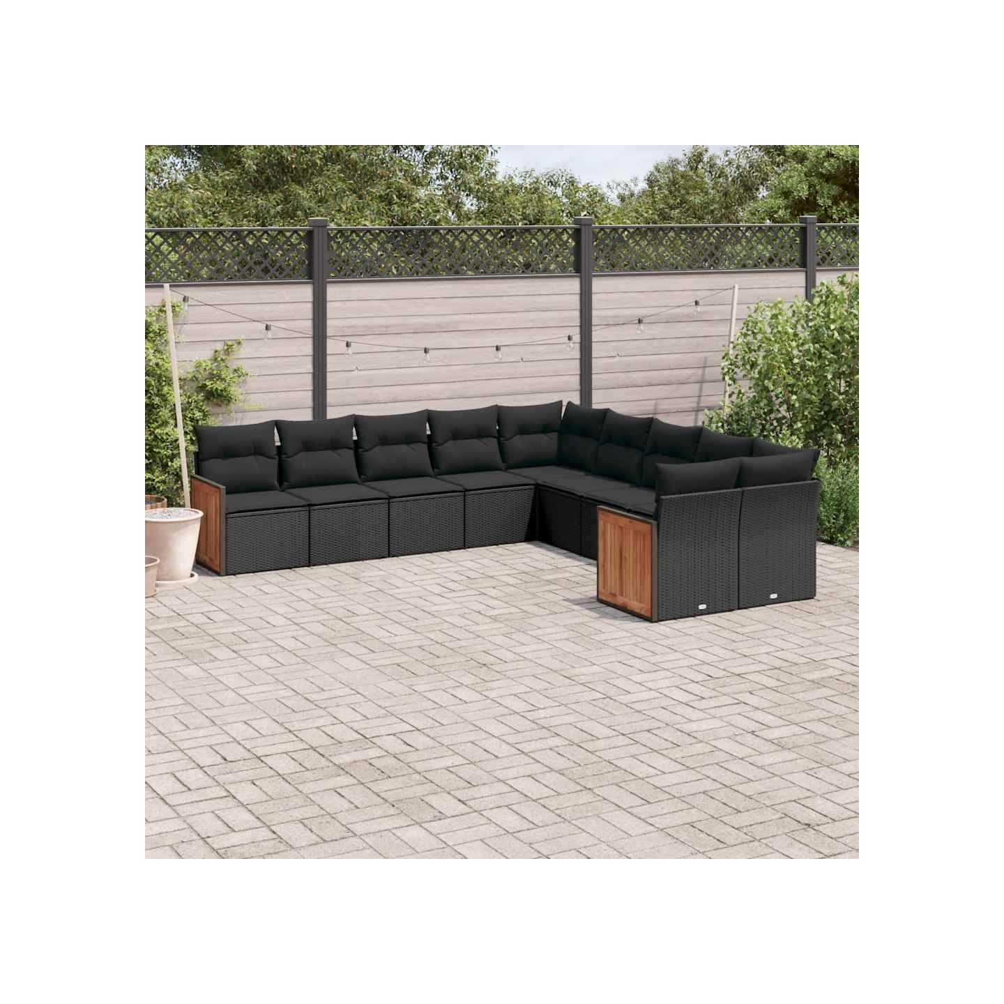Salon de jardin 10 pcs avec coussins noir résine tressée