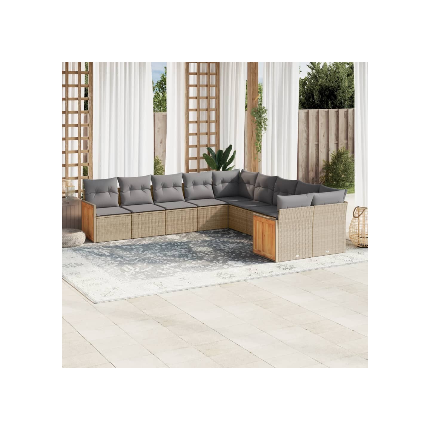Salon de jardin avec coussins 10 pcs beige résine tressée