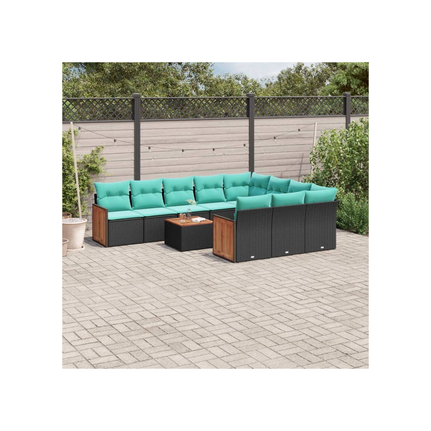 Ensemble de canapé de jardin 11 pcs avec coussins noir
