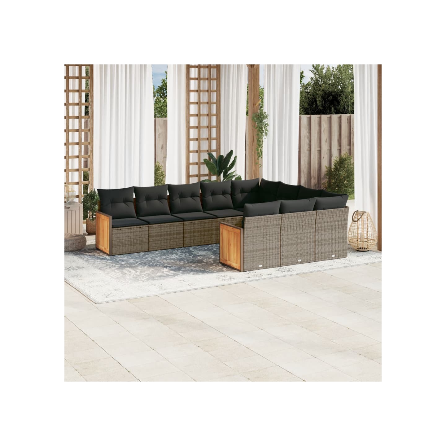 Salon de jardin avec coussins 10 pcs gris résine tressée