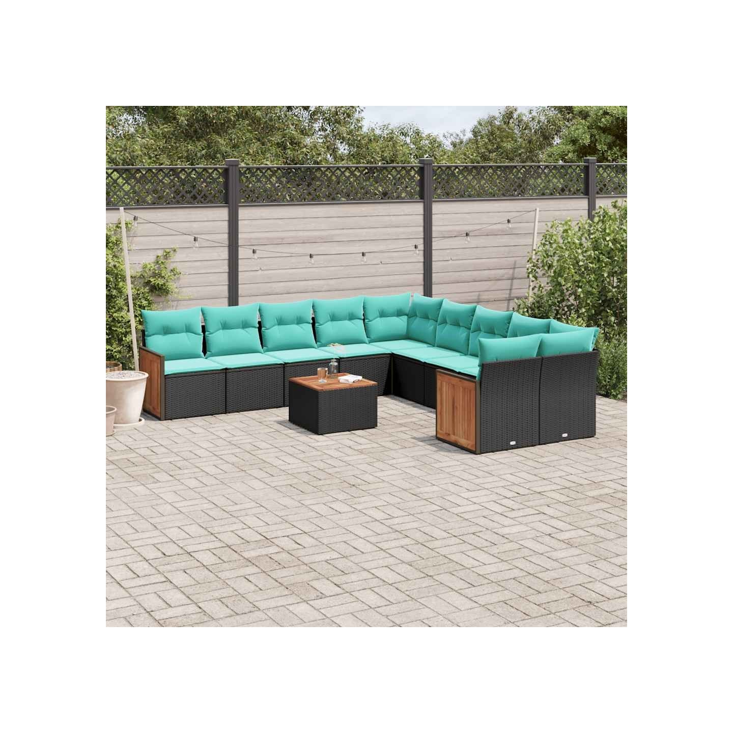 Ensemble de canapé de jardin 11 pcs avec coussins noir