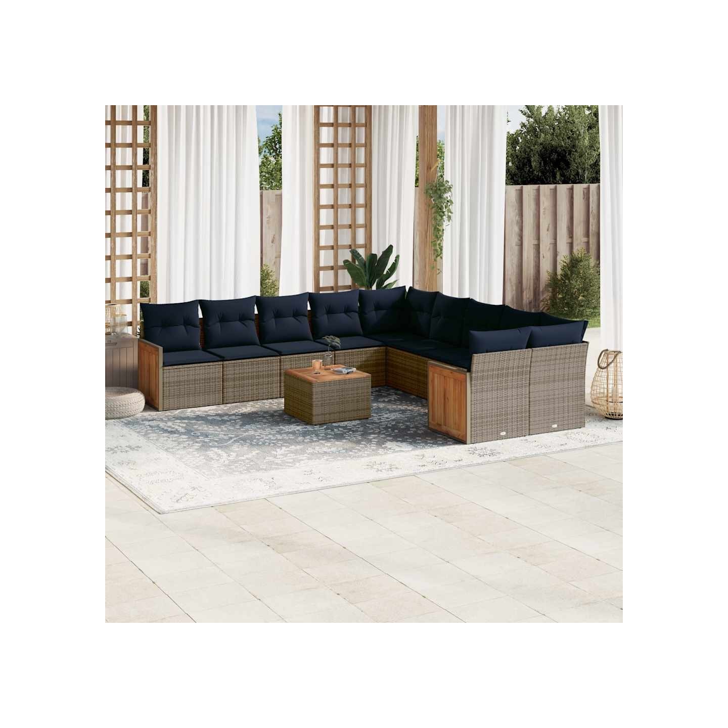 Ensemble de canapé de jardin 11 pcs avec coussins gris