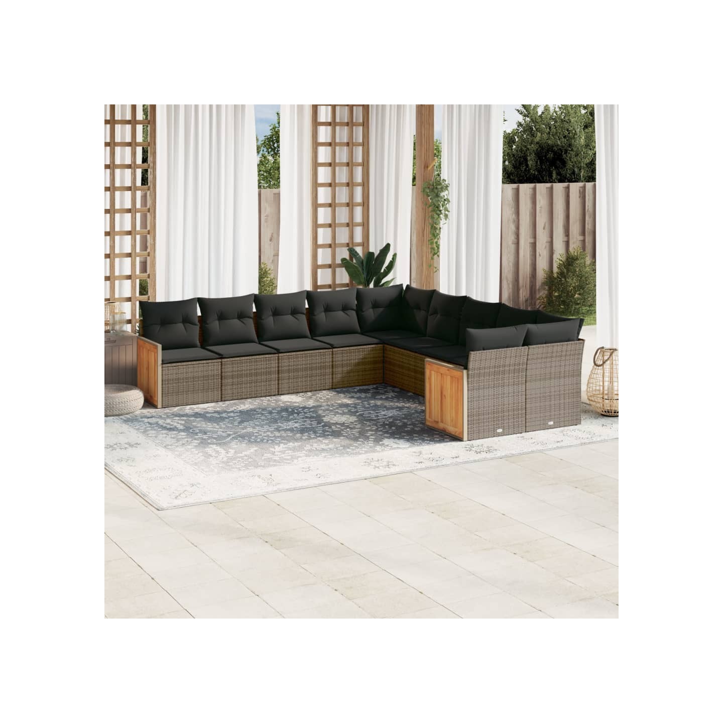 Salon de jardin avec coussins 10 pcs gris résine tressée