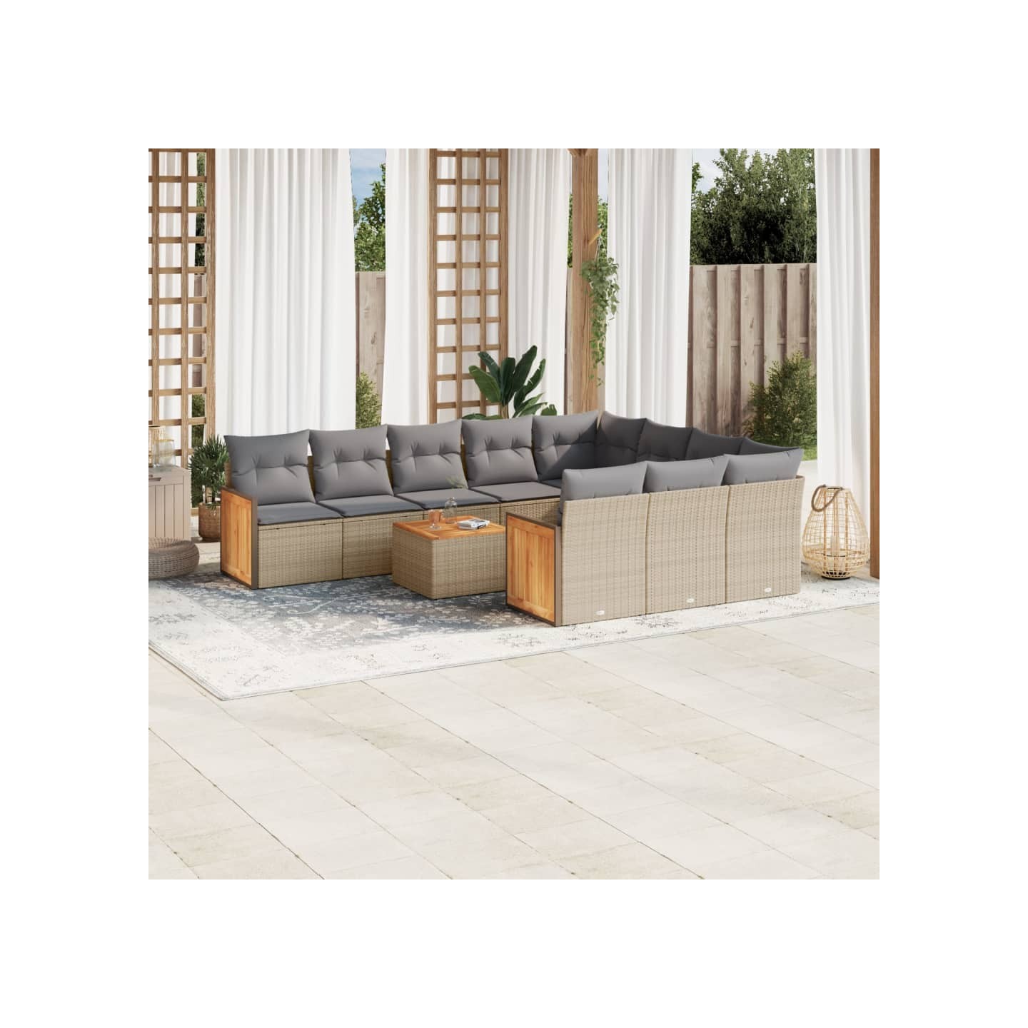 Salon de jardin 11 pcs avec coussins beige résine tressée