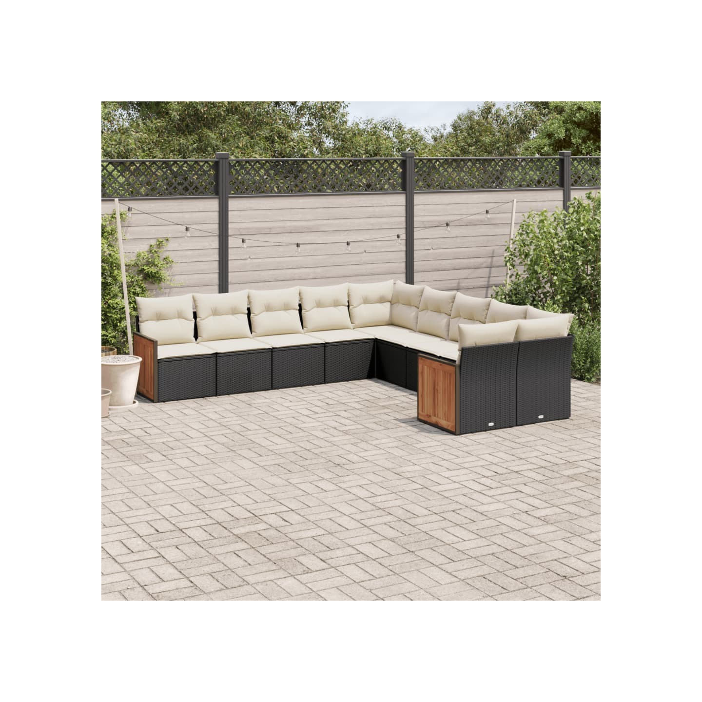 Salon de jardin 10 pcs avec coussins noir résine tressée