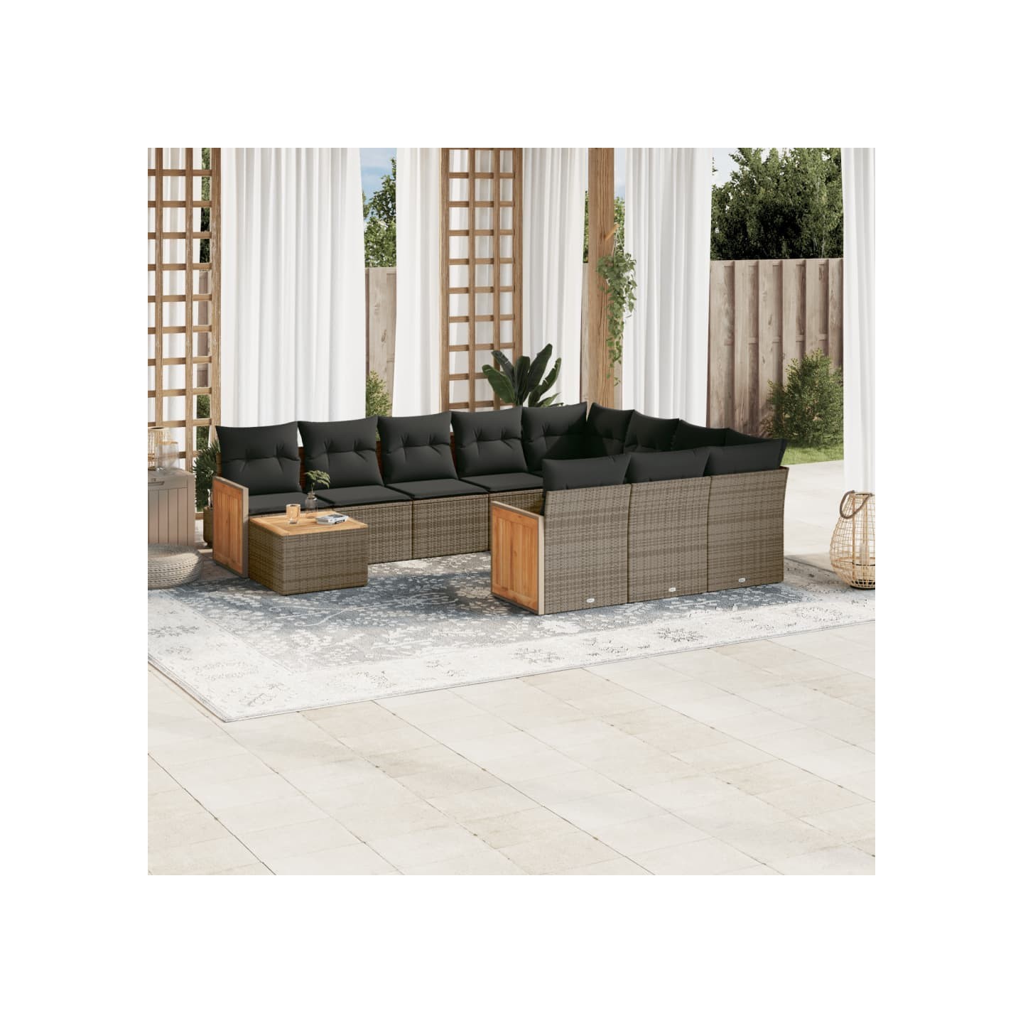 Salon de jardin 11 pcs avec coussins gris résine tressée