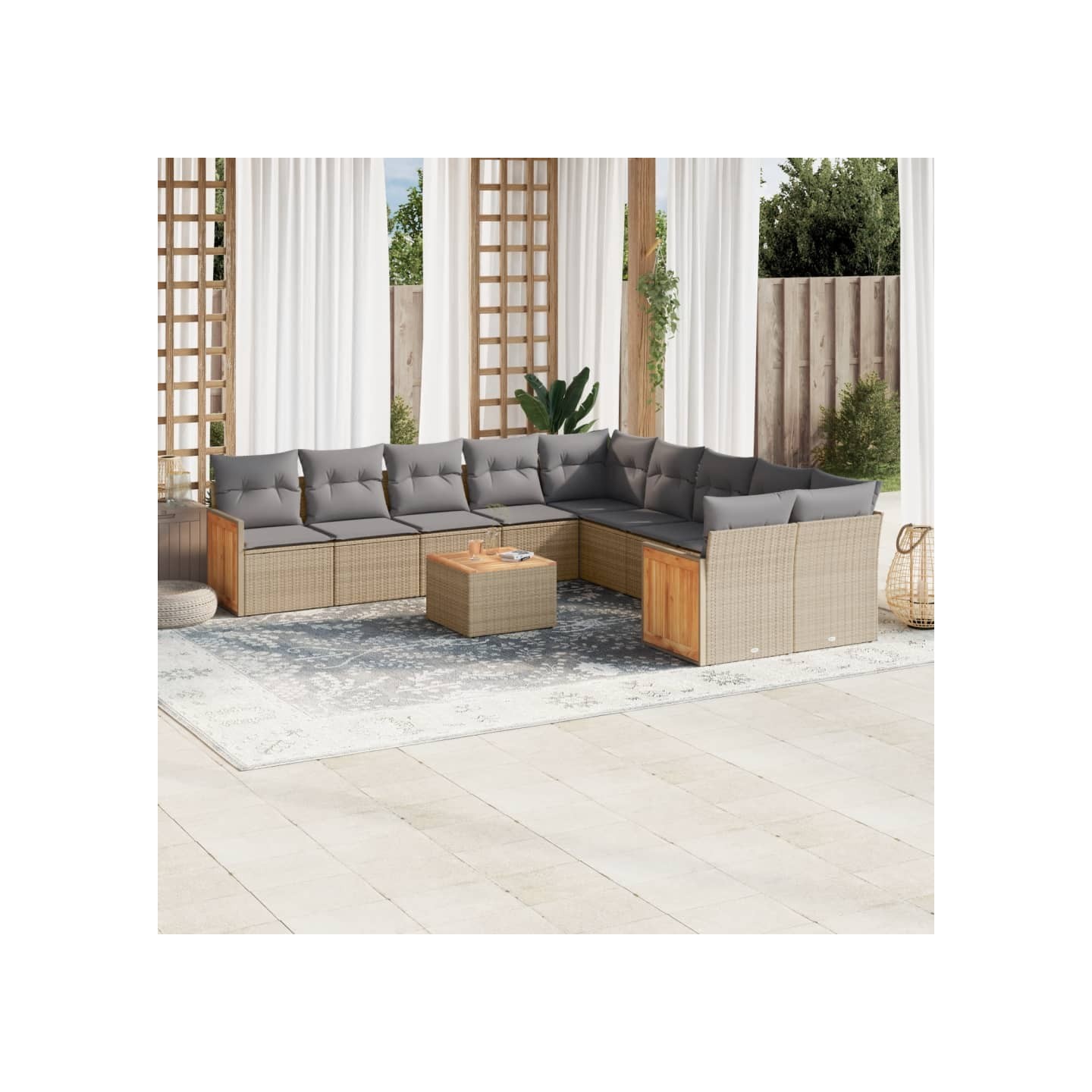 Salon de jardin 11 pcs avec coussins beige résine tressée