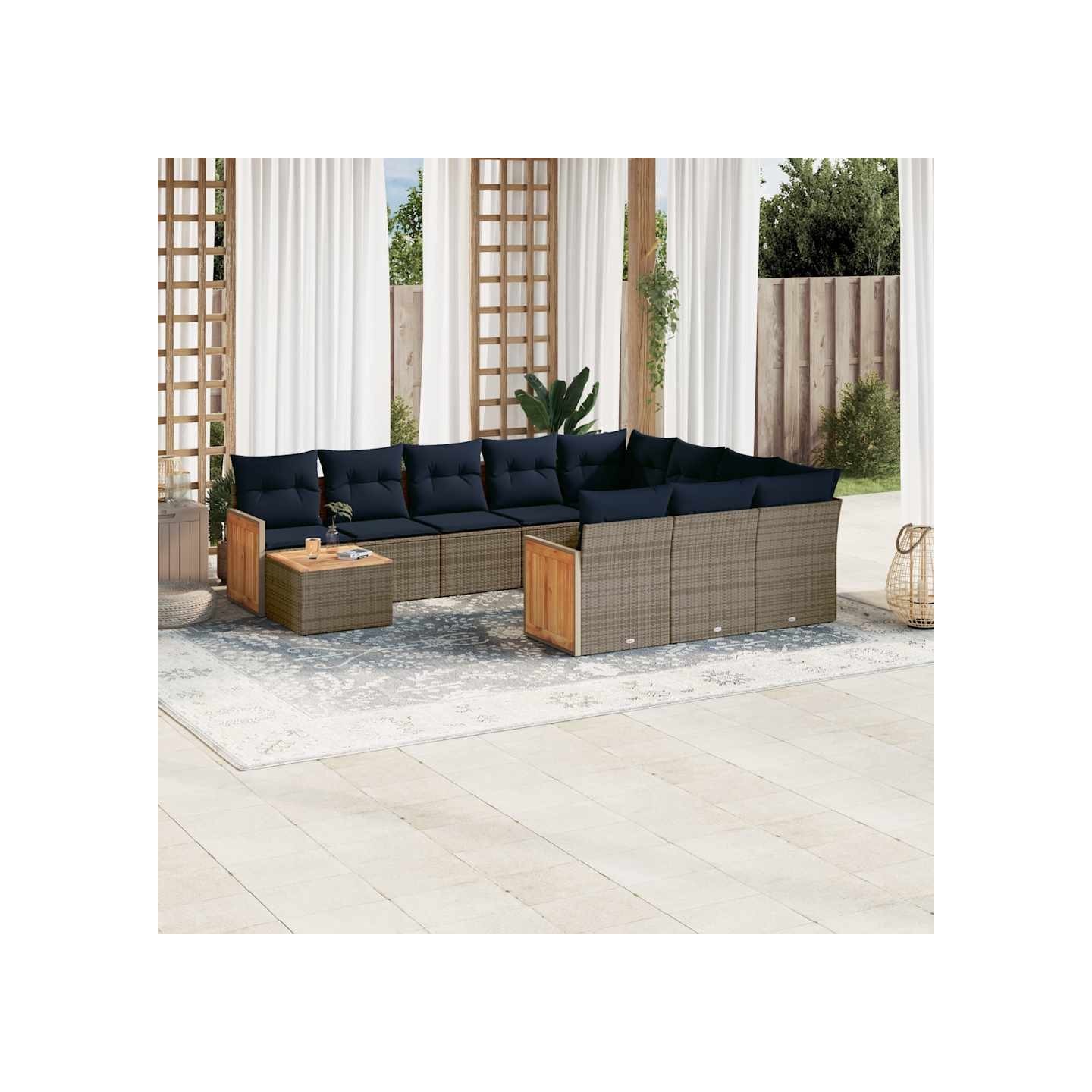 Ensemble de canapé de jardin 11 pcs avec coussins gris