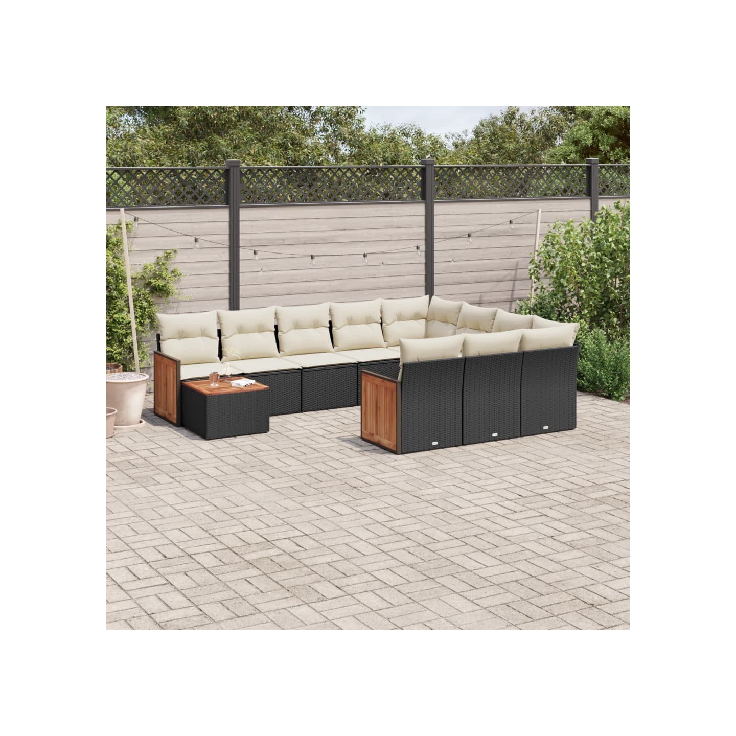 Salon de jardin 11 pcs avec coussins noir résine tressée