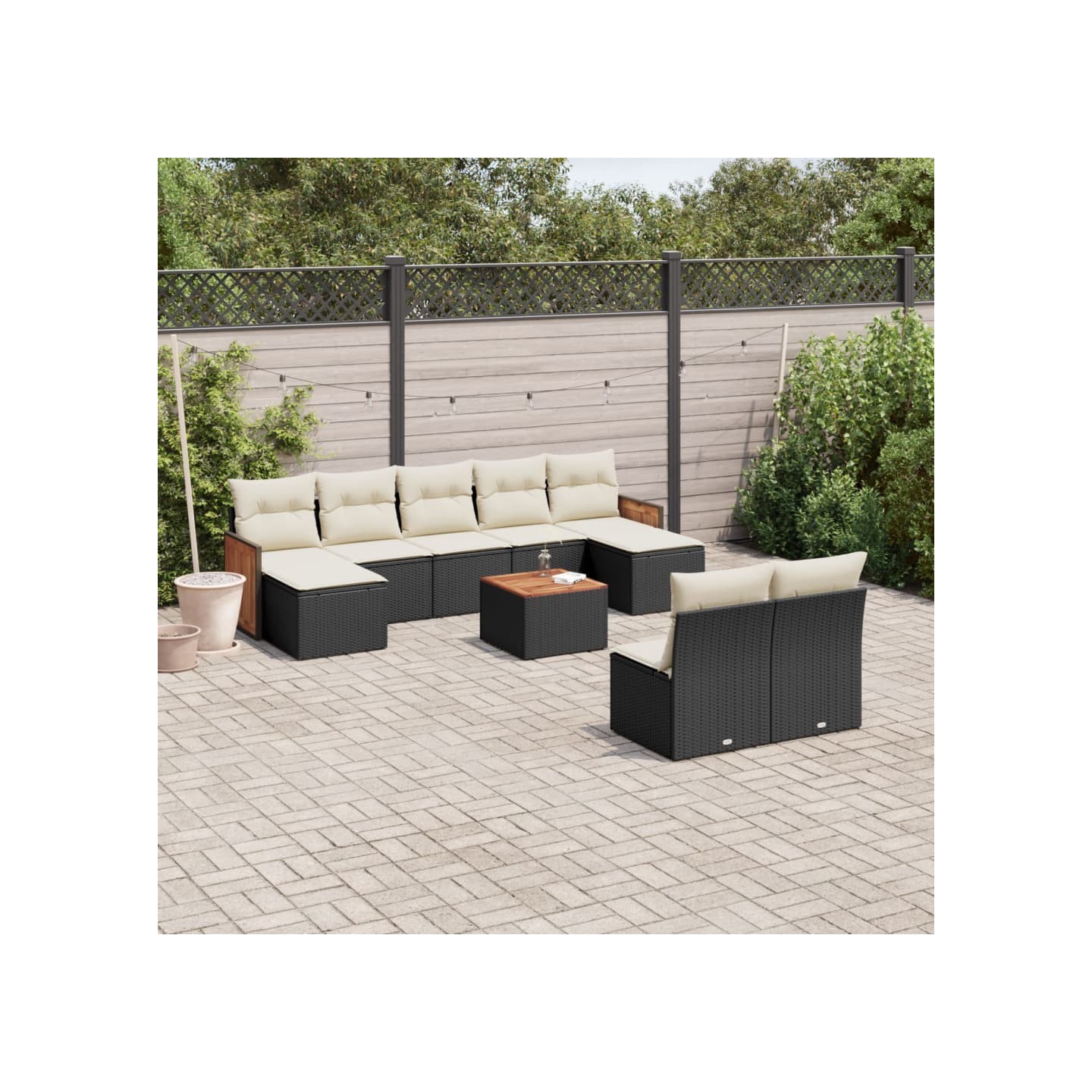 Salon de jardin 10 pcs avec coussins noir résine tressée