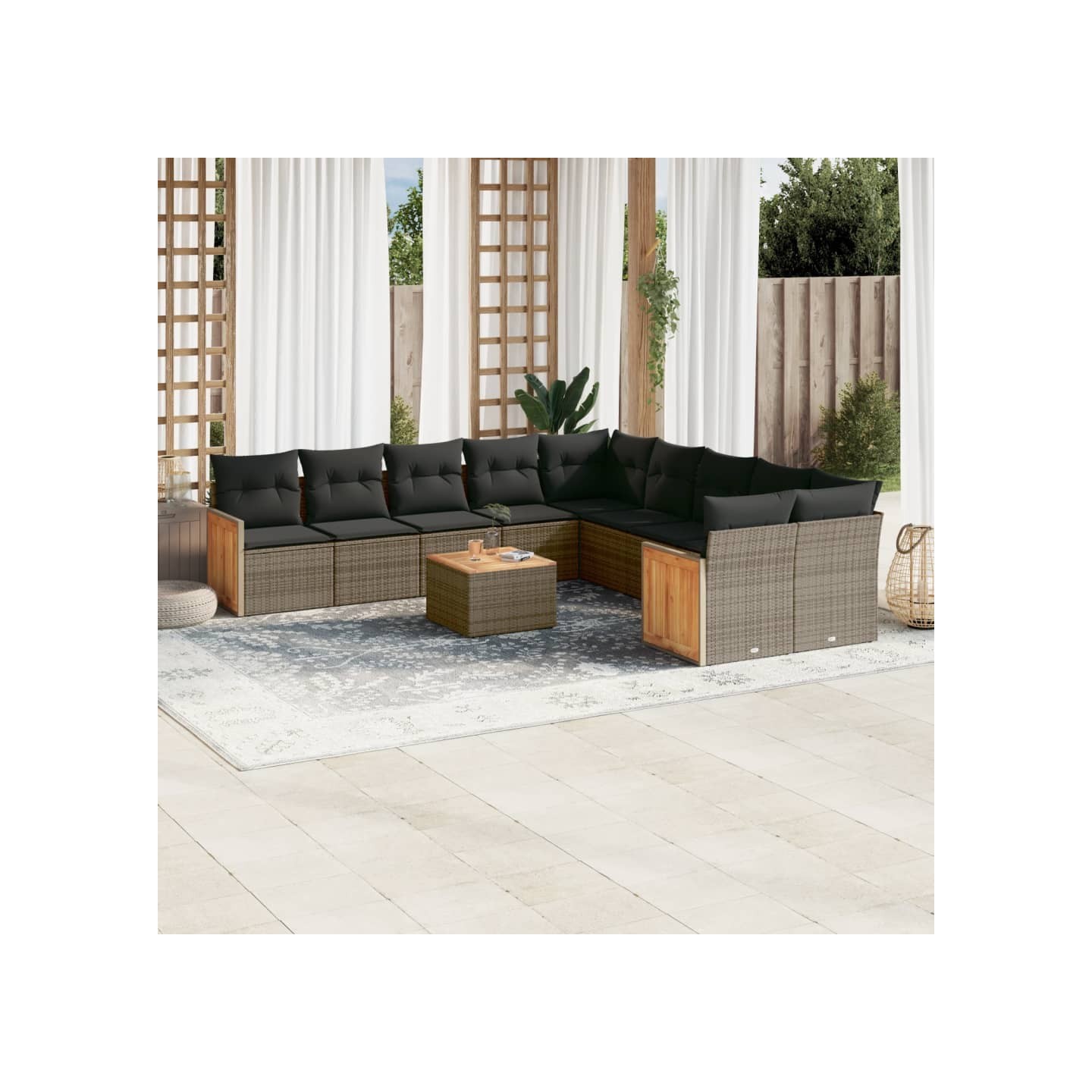 Salon de jardin 11 pcs avec coussins gris résine tressée