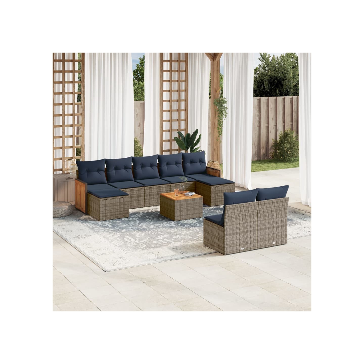 Ensemble de canapé de jardin 10 pcs avec coussins gris