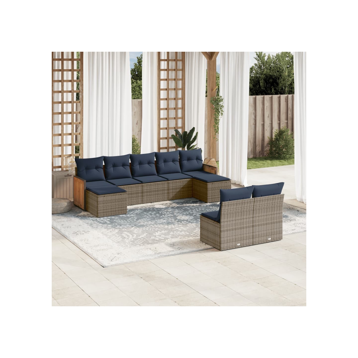 Ensemble de canapé de jardin 9 pcs avec coussins gris résine tressée