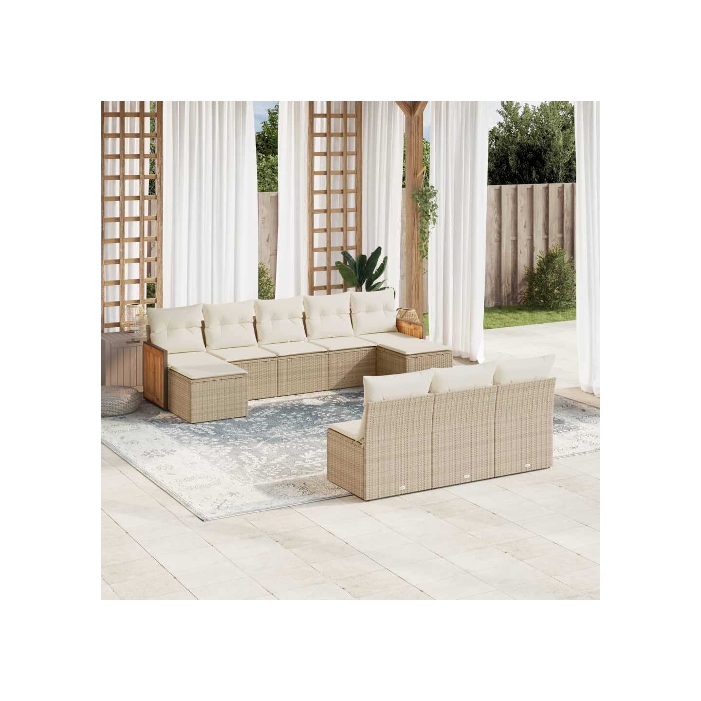 Salon de jardin avec coussins 10 pcs beige résine tressée