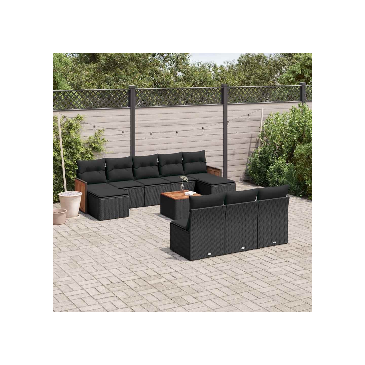 Salon de jardin 11 pcs avec coussins noir résine tressée