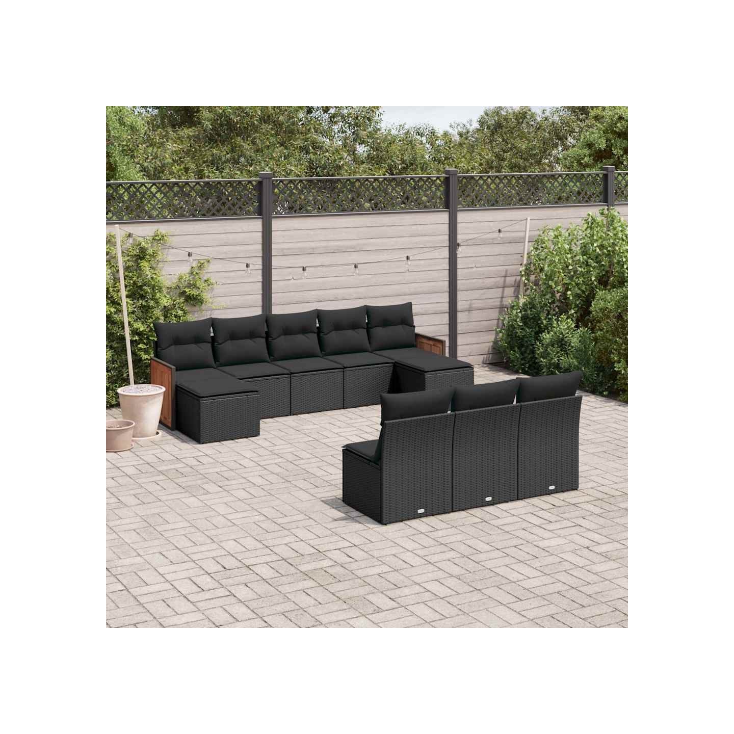 Salon de jardin 10 pcs avec coussins noir résine tressée