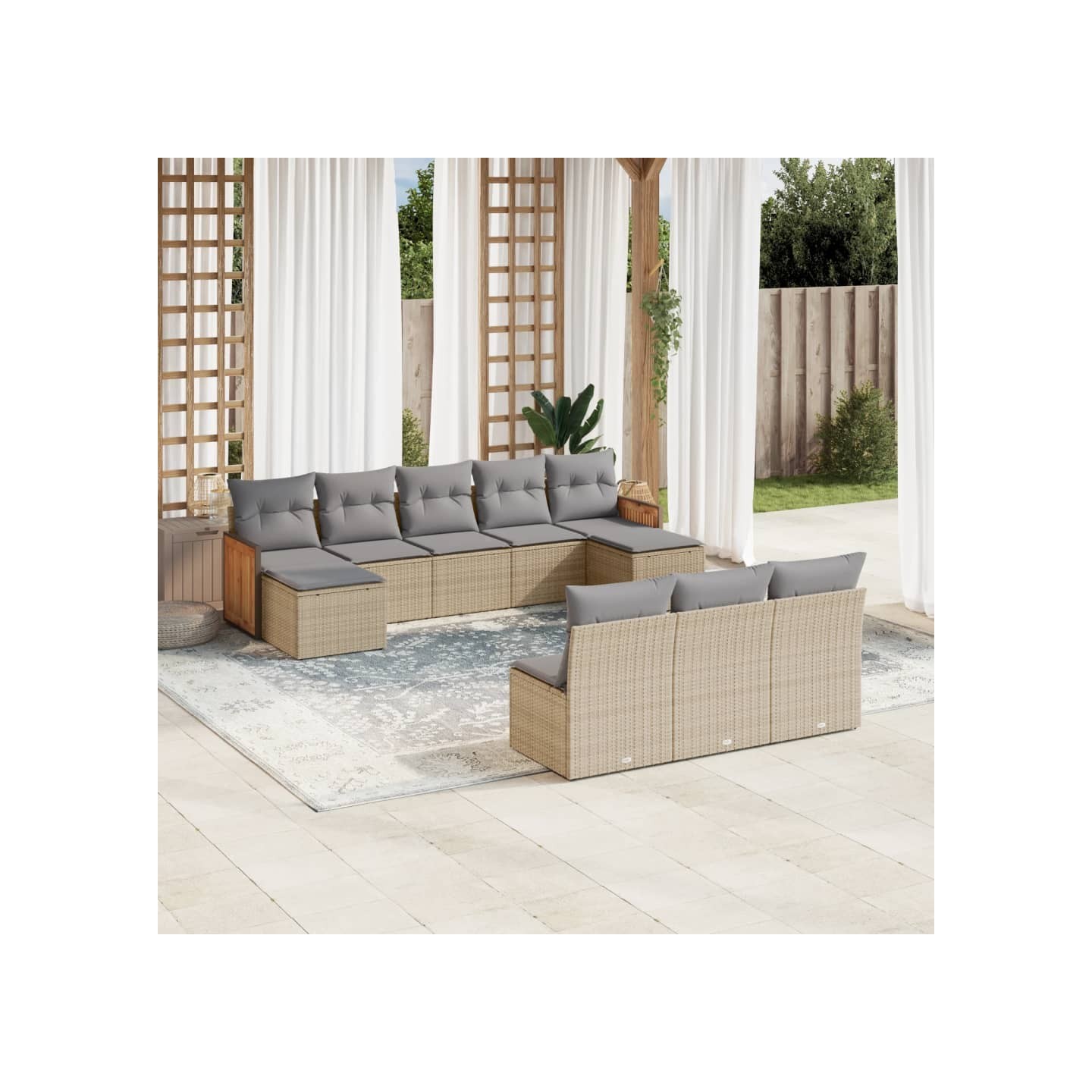 Salon de jardin avec coussins 10 pcs beige résine tressée