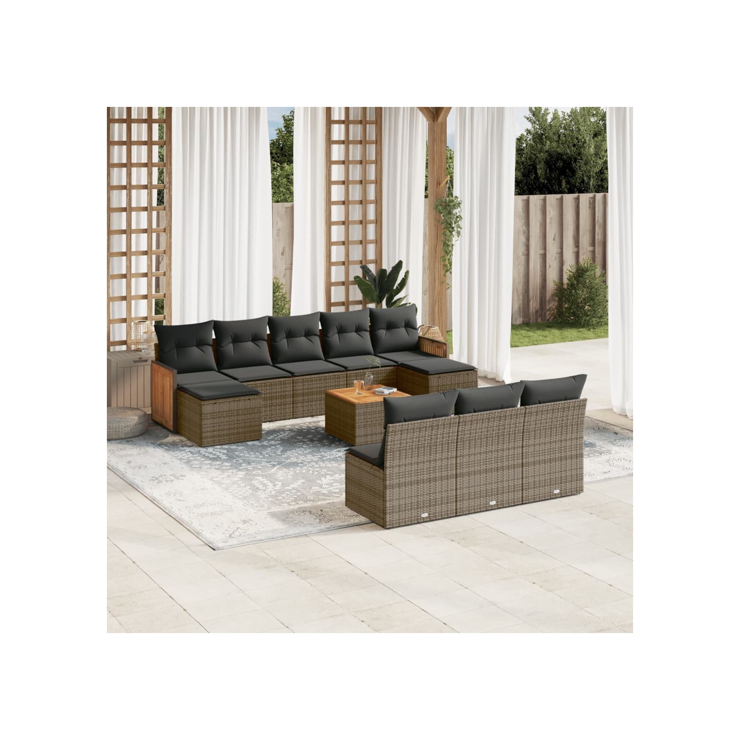 Salon de jardin 11 pcs avec coussins gris résine tressée