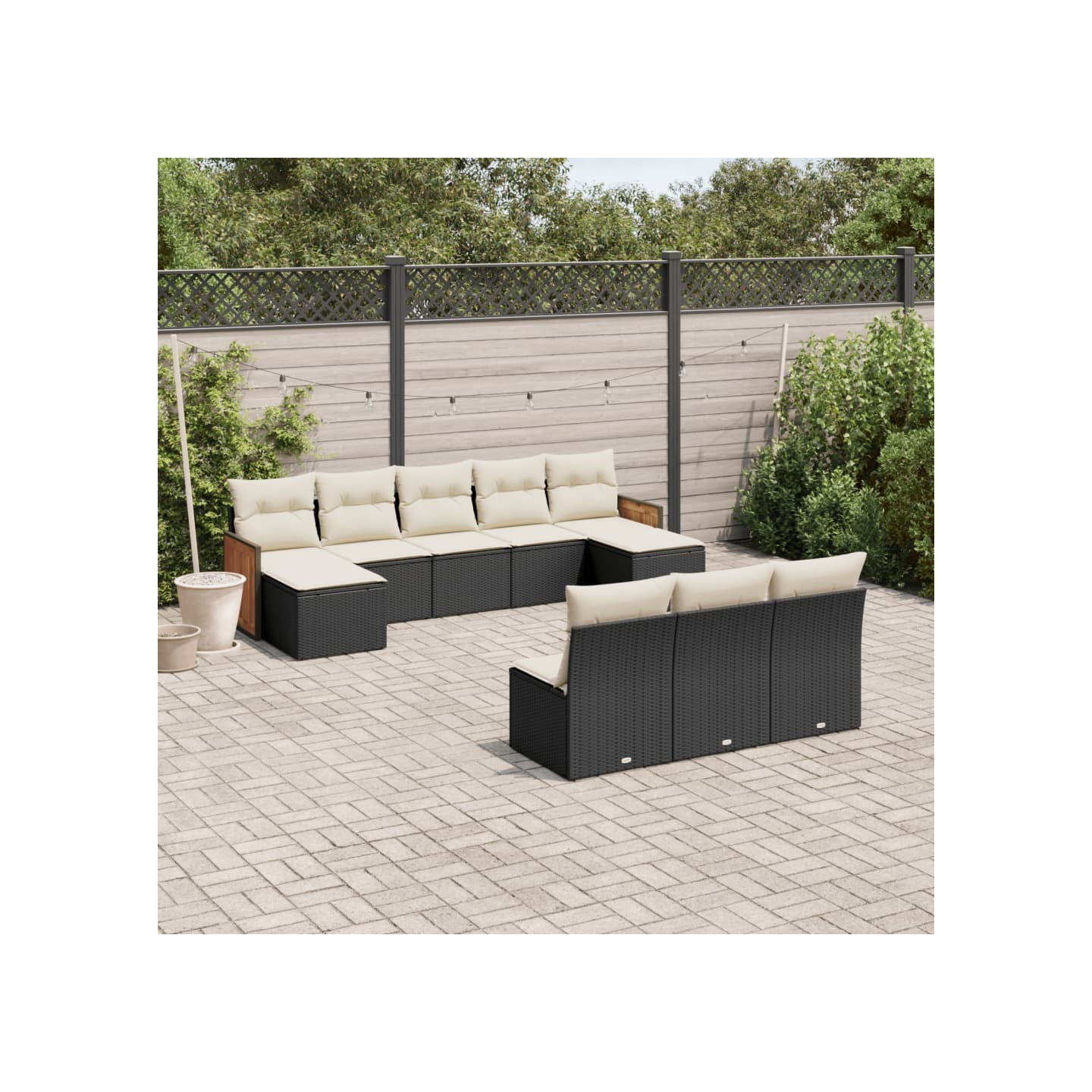 Salon de jardin 10 pcs avec coussins noir résine tressée