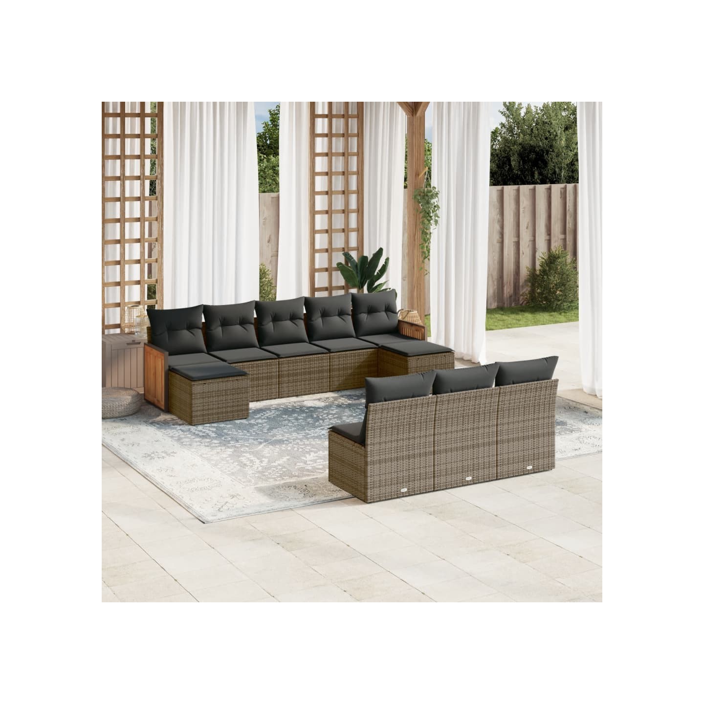 Salon de jardin avec coussins 10 pcs gris résine tressée