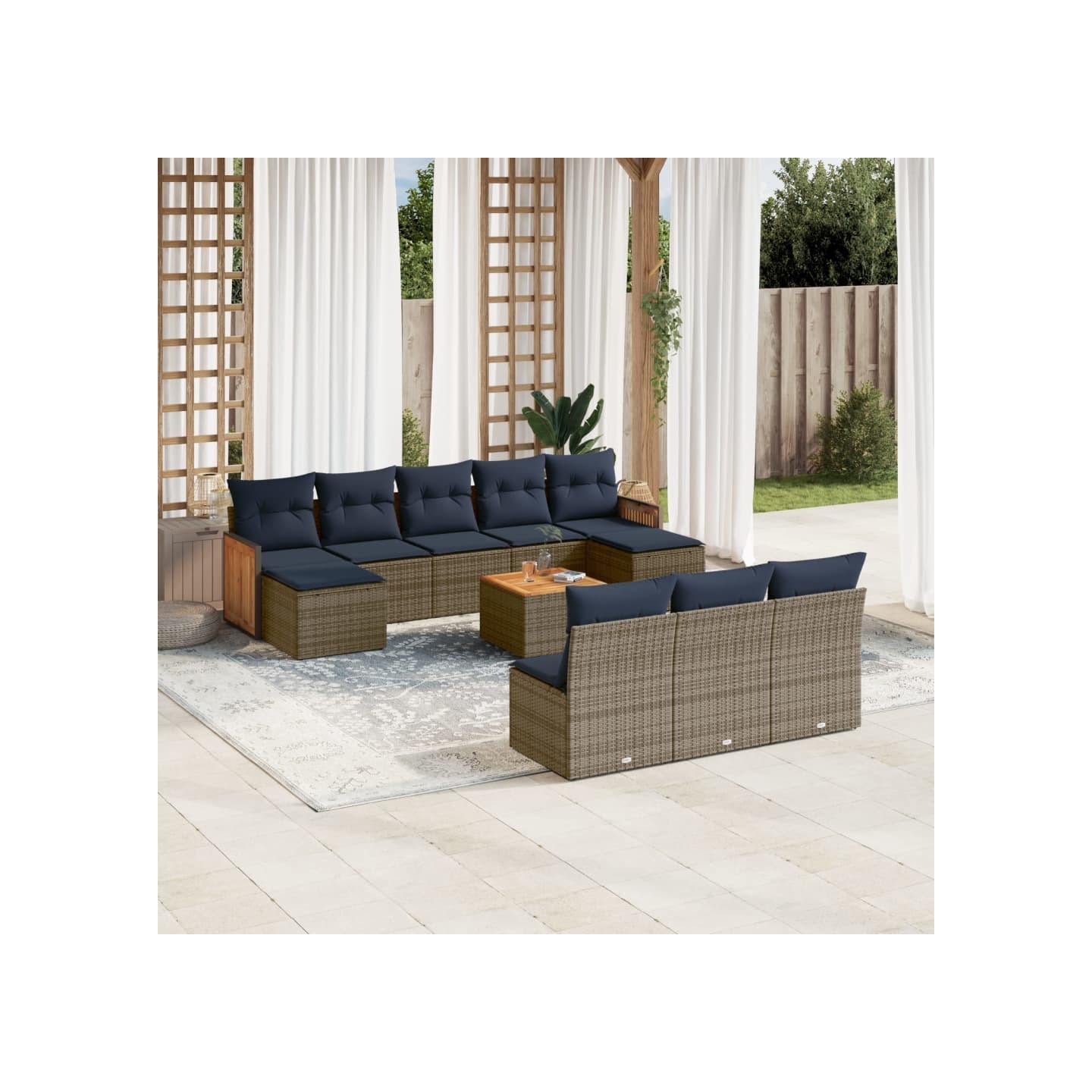 Ensemble de canapé de jardin 11 pcs avec coussins gris