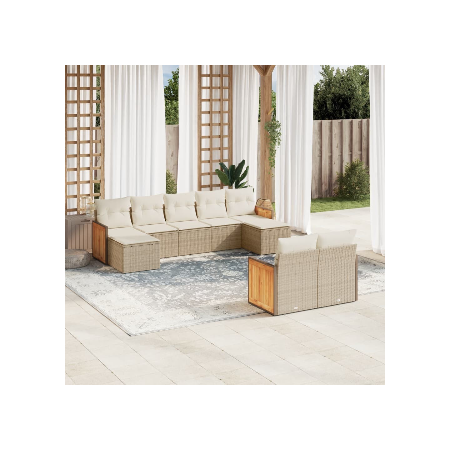 Salon de jardin avec coussins 9 pcs beige résine tressée