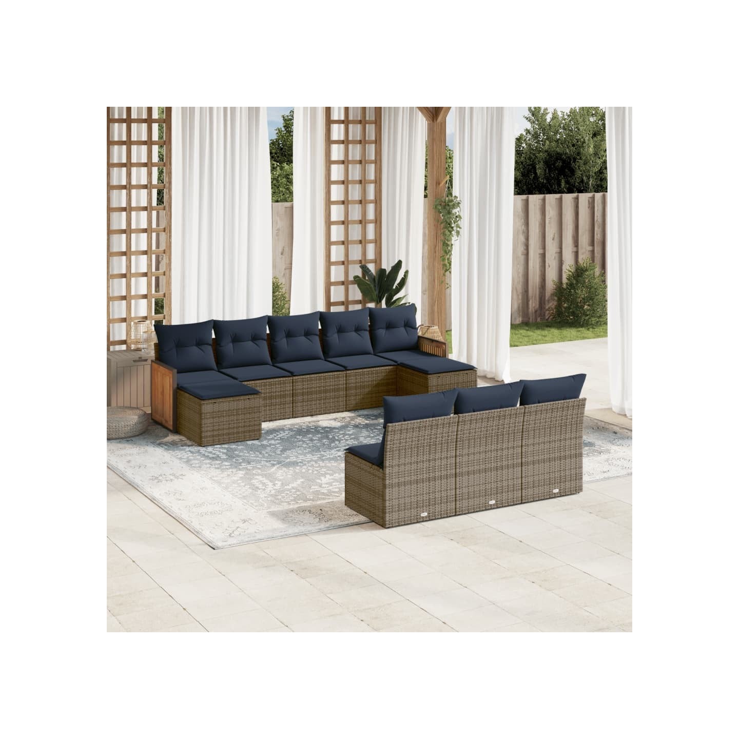 Ensemble de canapé de jardin 10 pcs avec coussins gris