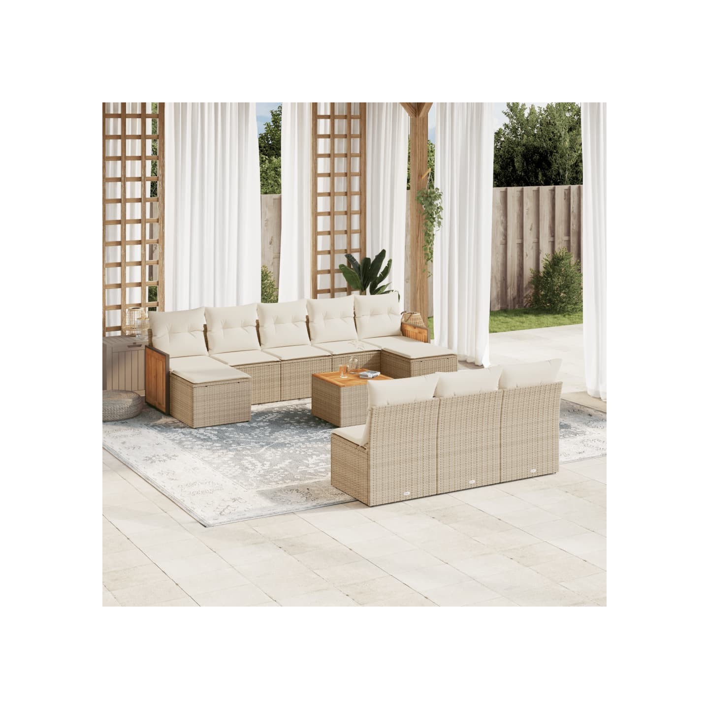 Salon de jardin 11 pcs avec coussins beige résine tressée
