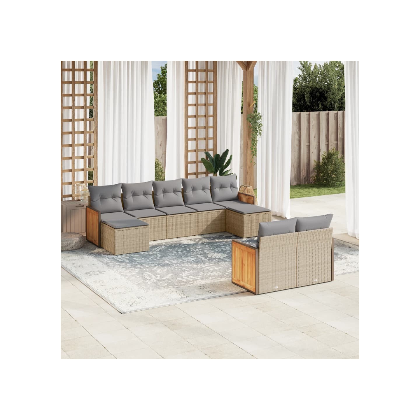 Salon de jardin avec coussins 9 pcs beige résine tressée