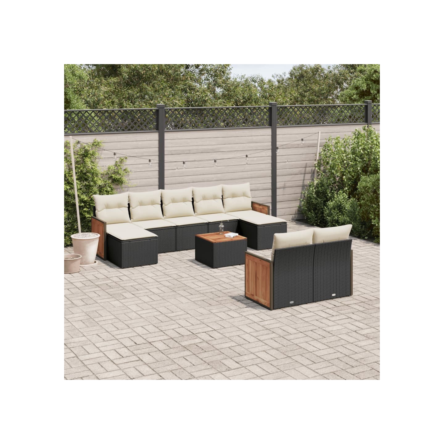 Salon de jardin 10 pcs avec coussins noir résine tressée