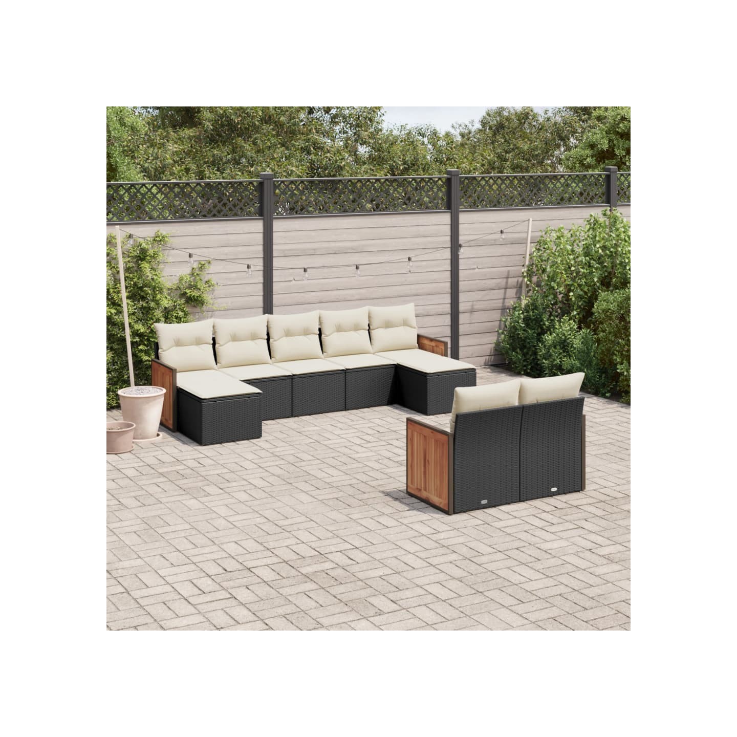 Salon de jardin 9 pcs avec coussins noir résine tressée