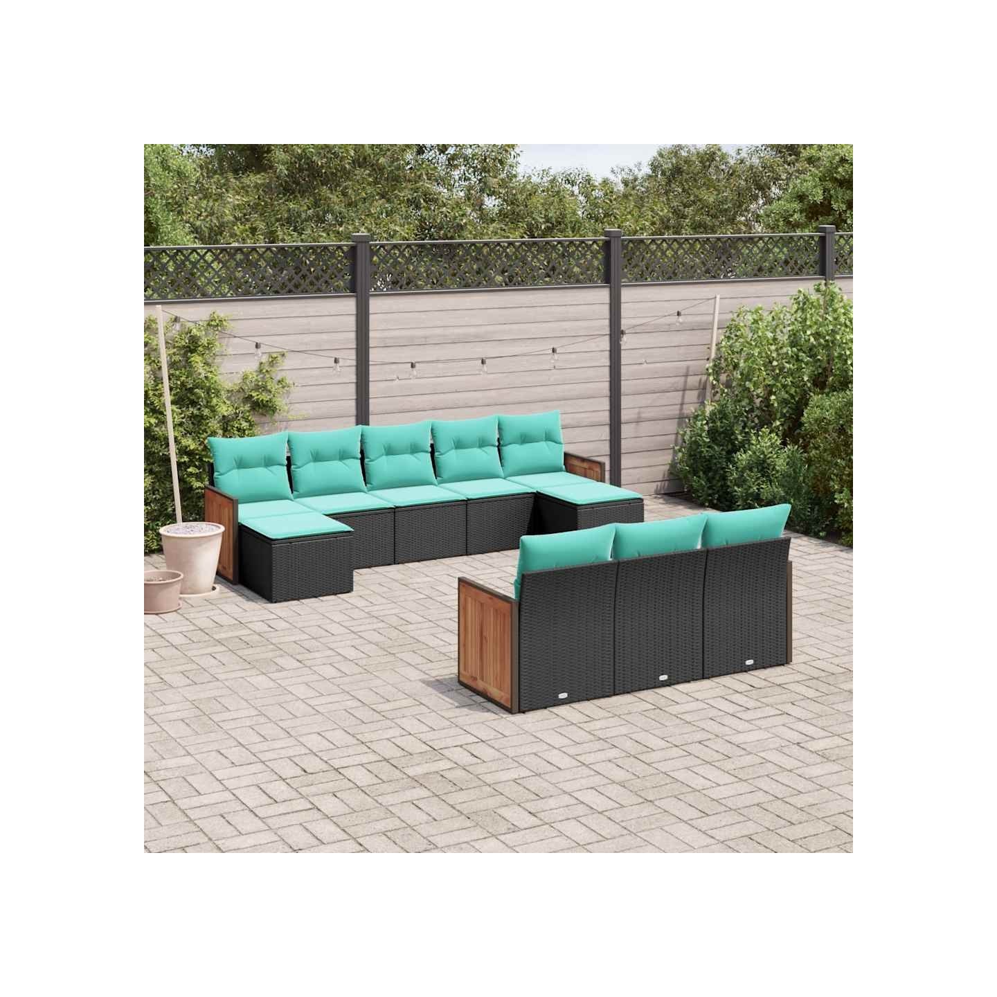 Salon de jardin 10 pcs avec coussins noir résine tressée