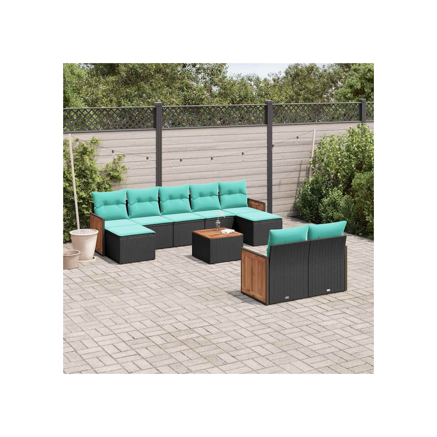 Ensemble de canapé de jardin 10 pcs avec coussins noir
