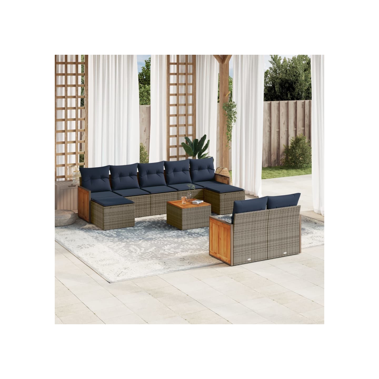 Ensemble de canapé de jardin 10 pcs avec coussins gris