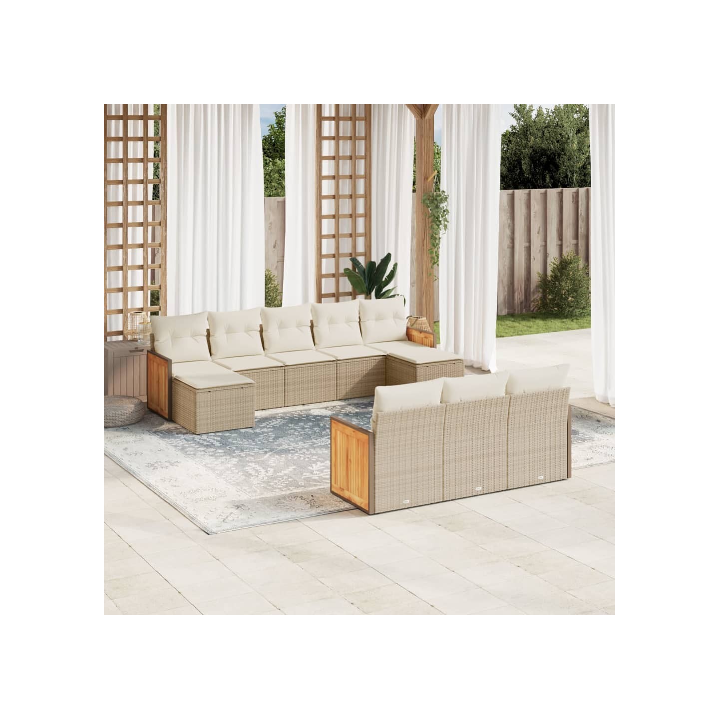 Salon de jardin avec coussins 10 pcs beige résine tressée