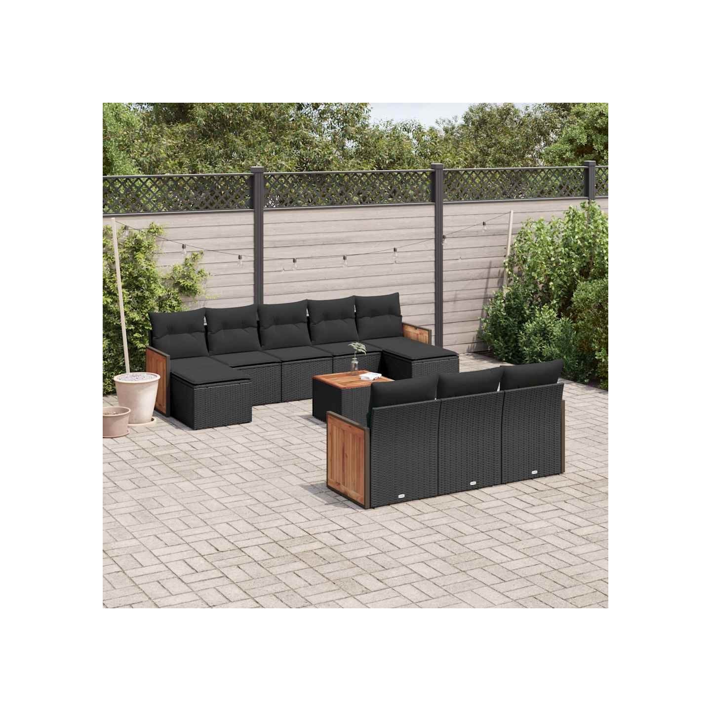 Salon de jardin 11 pcs avec coussins noir résine tressée