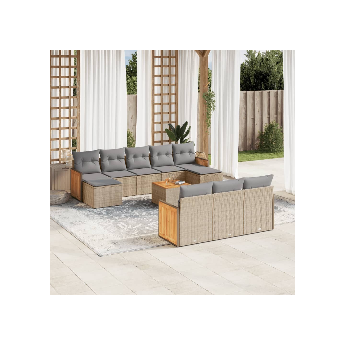 Salon de jardin 11 pcs avec coussins beige résine tressée