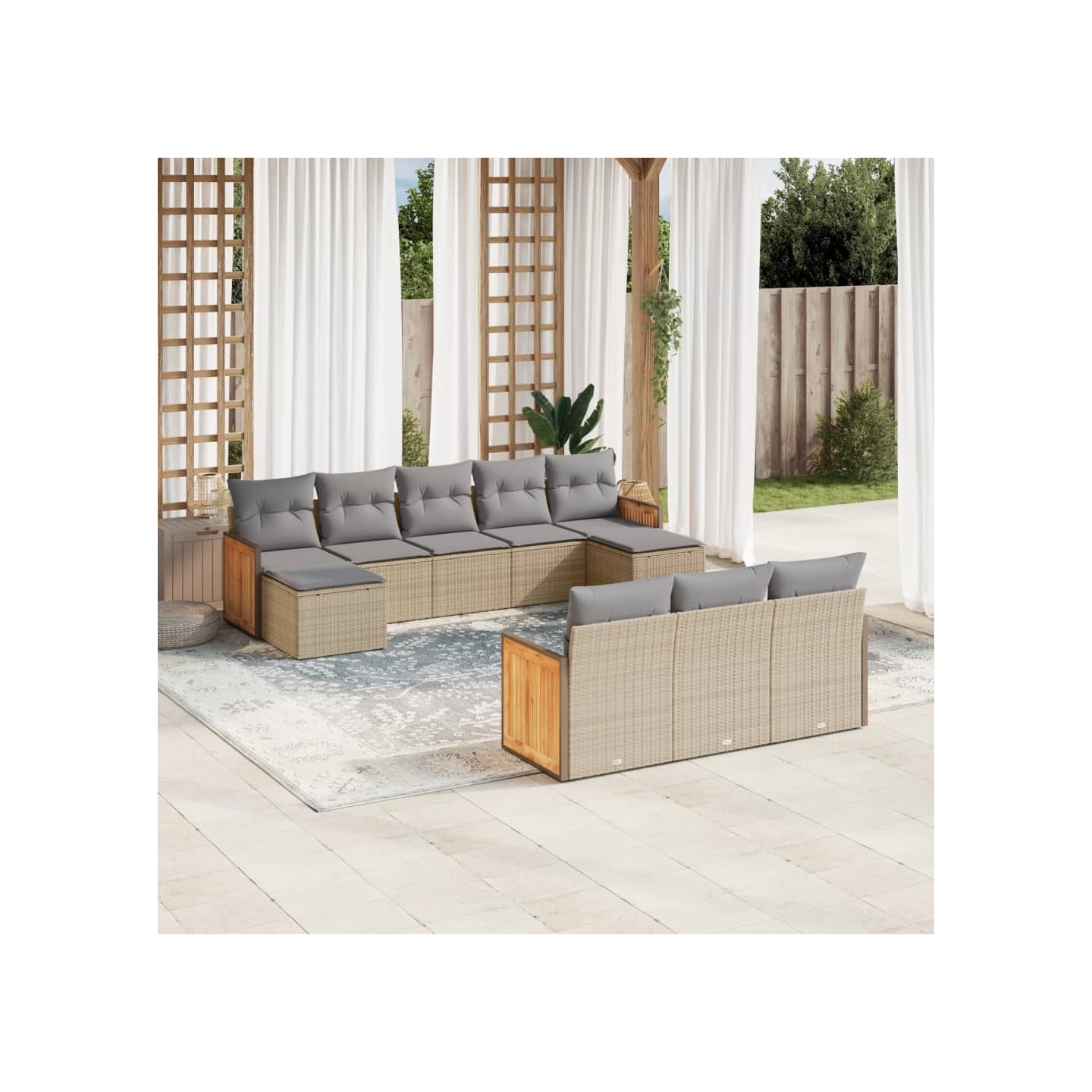 Salon de jardin avec coussins 10 pcs beige résine tressée