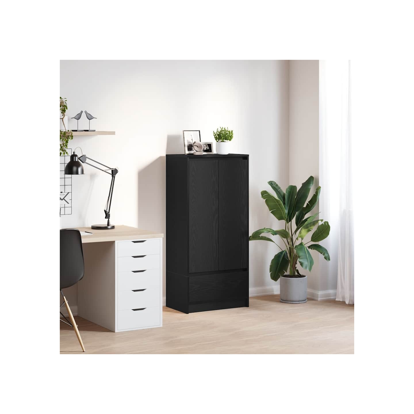 Armoire avec tiroir chêne noir 55,5x34x119,5 cm bois ingénierie