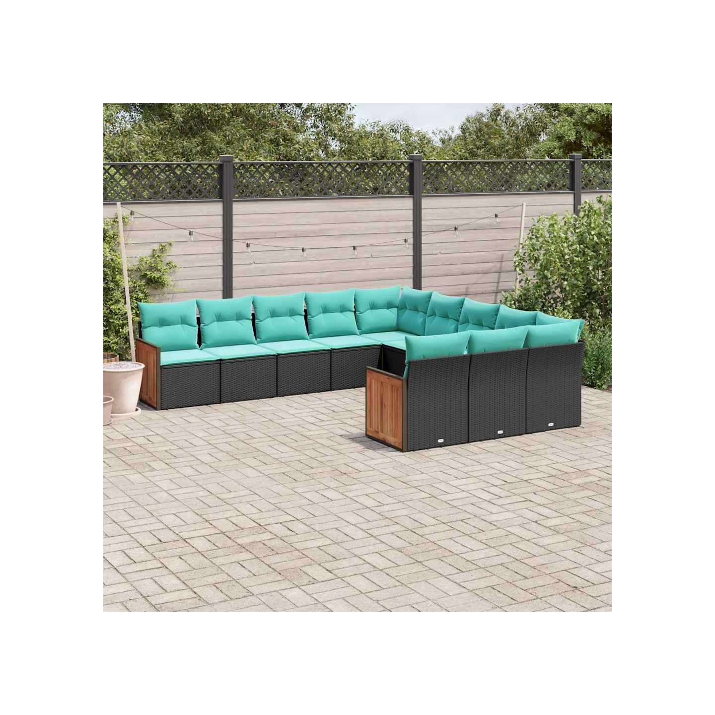 Salon de jardin 11 pcs avec coussins noir résine tressée